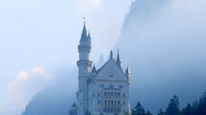 Preview wallpaper castle, palace, tower, forest, fog