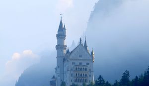 Preview wallpaper castle, palace, tower, forest, fog