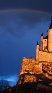 Preview wallpaper castle, rainbow, sky, after a rain, construction