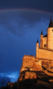 Preview wallpaper castle, rainbow, sky, after a rain, construction