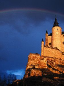 Preview wallpaper castle, rainbow, sky, after a rain, construction