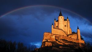 Preview wallpaper castle, rainbow, sky, after a rain, construction