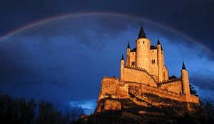 Preview wallpaper castle, rainbow, sky, after a rain, construction