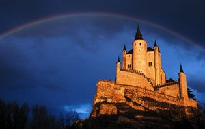 Preview wallpaper castle, rainbow, sky, after a rain, construction