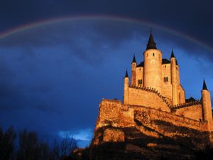 Preview wallpaper castle, rainbow, sky, after a rain, construction