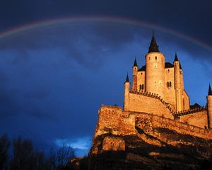 Preview wallpaper castle, rainbow, sky, after a rain, construction