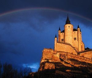 Preview wallpaper castle, rainbow, sky, after a rain, construction