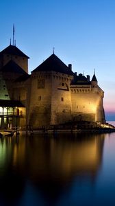 Preview wallpaper castle, river, lake, night