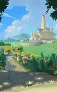 Preview wallpaper castle, road, house, branch, art