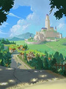 Preview wallpaper castle, road, house, branch, art