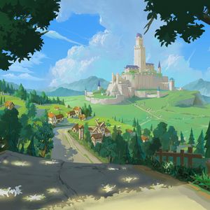 Preview wallpaper castle, road, house, branch, art