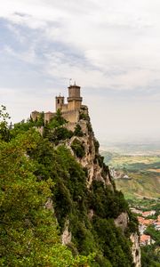 Preview wallpaper castle, rock, bushes