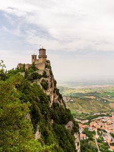 Preview wallpaper castle, rock, bushes