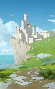 Preview wallpaper castle, rock, cliff, art