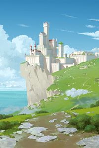 Preview wallpaper castle, rock, cliff, art
