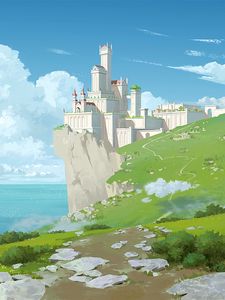 Preview wallpaper castle, rock, cliff, art