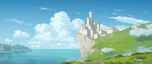 Preview wallpaper castle, rock, cliff, art