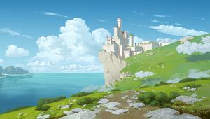Preview wallpaper castle, rock, cliff, art