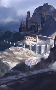 Preview wallpaper castle, rocks, fantasy, art