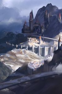 Preview wallpaper castle, rocks, fantasy, art