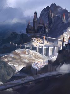 Preview wallpaper castle, rocks, fantasy, art
