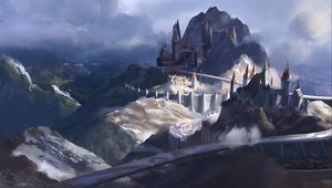 Preview wallpaper castle, rocks, fantasy, art