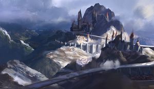 Preview wallpaper castle, rocks, fantasy, art