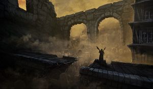 Preview wallpaper castle, ruins, smoke, art