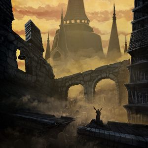 Preview wallpaper castle, ruins, smoke, art