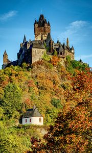 Preview wallpaper castle, towers, architecture, trees, landscape