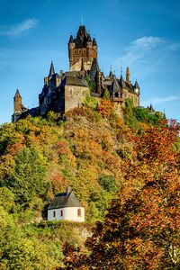 Preview wallpaper castle, towers, architecture, trees, landscape