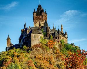 Preview wallpaper castle, towers, architecture, trees, landscape