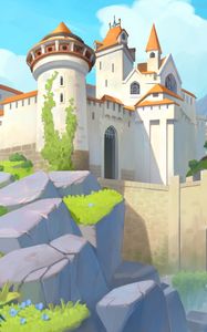 Preview wallpaper castle, towers, architecture, mountains, art