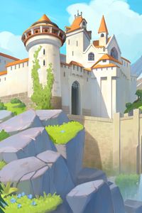 Preview wallpaper castle, towers, architecture, mountains, art