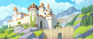 Preview wallpaper castle, towers, architecture, mountains, art