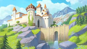 Preview wallpaper castle, towers, architecture, mountains, art