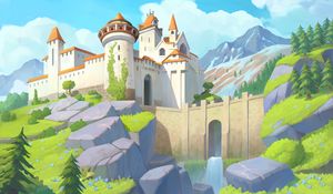 Preview wallpaper castle, towers, architecture, mountains, art