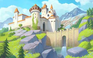Preview wallpaper castle, towers, architecture, mountains, art