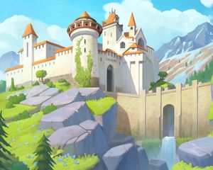 Preview wallpaper castle, towers, architecture, mountains, art