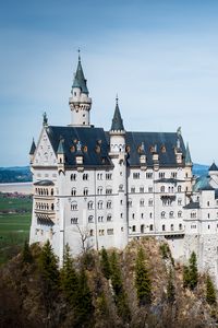 Preview wallpaper castle, towers, architecture, trees, aerial view