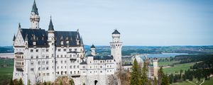 Preview wallpaper castle, towers, architecture, trees, aerial view