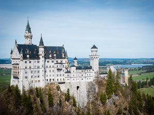 Preview wallpaper castle, towers, architecture, trees, aerial view