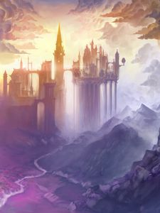 Preview wallpaper castle, towers, clouds, art, fantasy