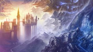 Preview wallpaper castle, towers, clouds, art, fantasy