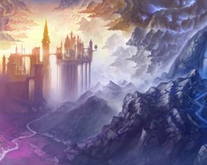 Preview wallpaper castle, towers, clouds, art, fantasy