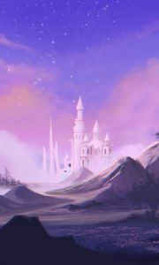 Preview wallpaper castle, towers, clouds, art, purple