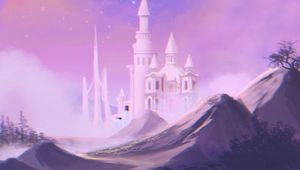 Preview wallpaper castle, towers, clouds, art, purple