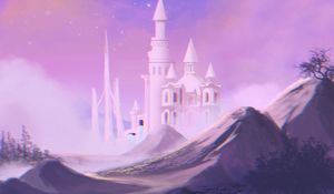 Preview wallpaper castle, towers, clouds, art, purple