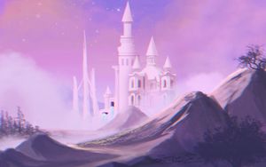 Preview wallpaper castle, towers, clouds, art, purple
