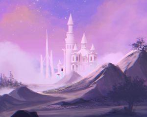 Preview wallpaper castle, towers, clouds, art, purple